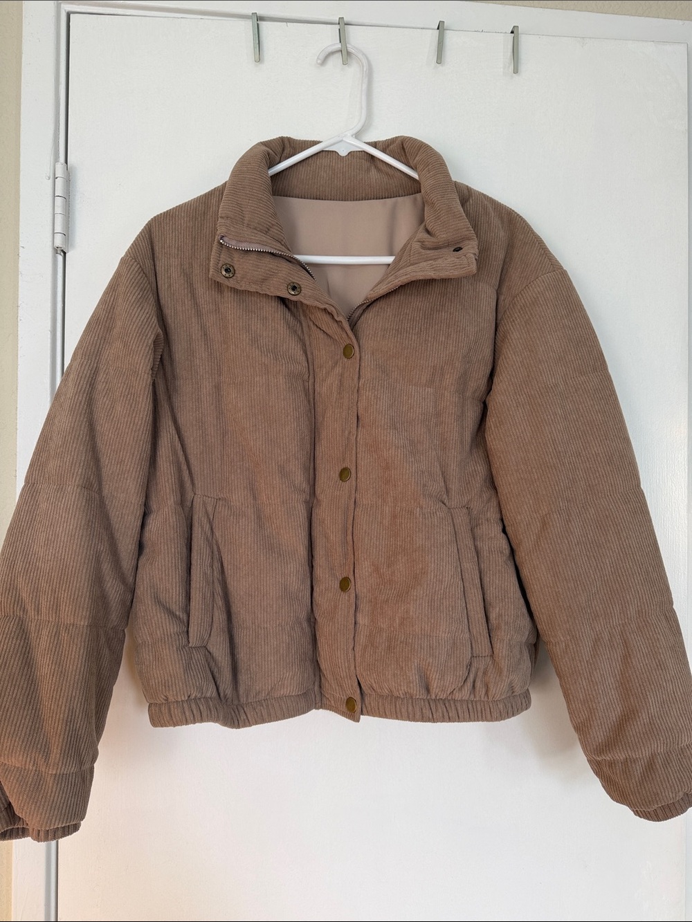SHEIN Corduroy Puffer Jacket in Light Brown